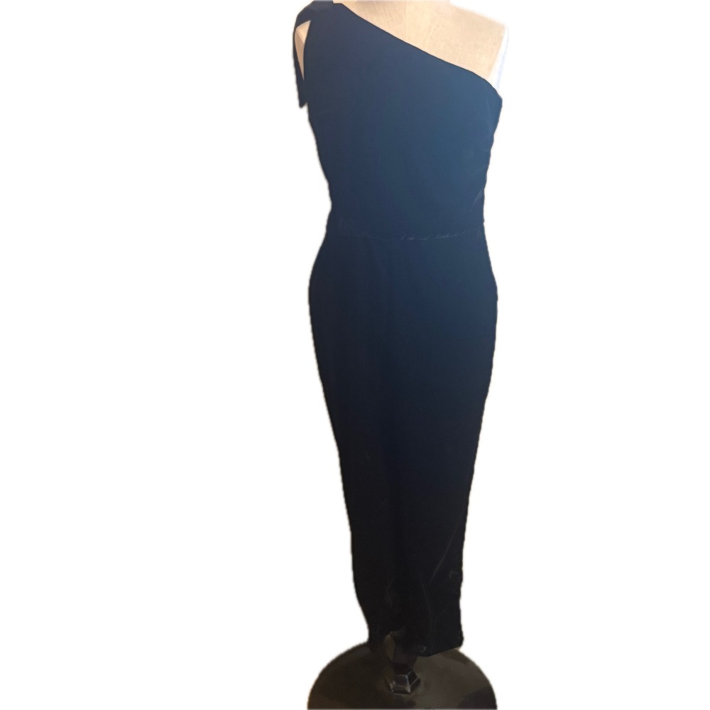 NWT BANANA REPUBLIC W Black Velvet Jumpsuit One Shoulder Bow Detail 2 Petite - Picture 4 of 8